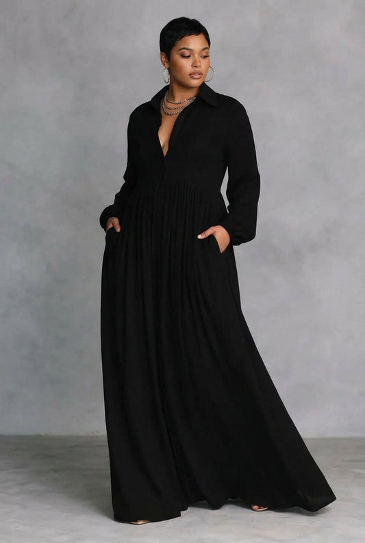 Celine | Vestido Maxi Fluido con Botones