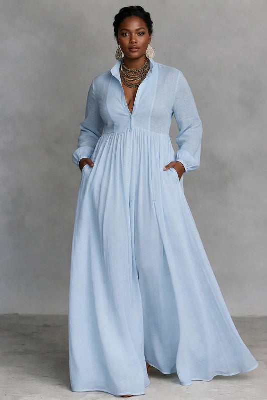 Celine | Vestido Maxi Fluido con Botones