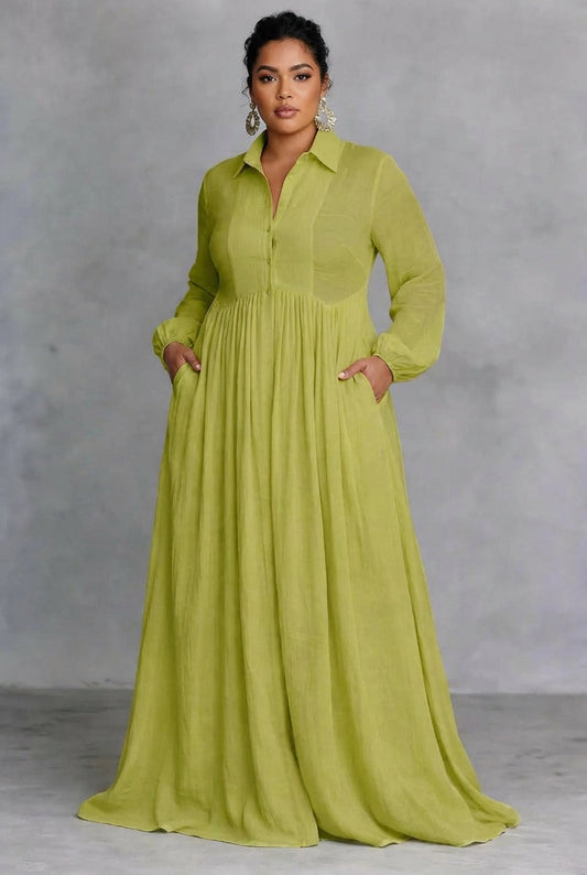 Celine | Vestido Maxi Fluido con Botones