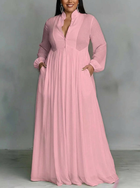 Celine | Vestido Maxi Fluido Rosa con Botones