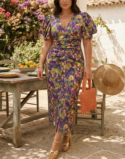 Loren | Vestido Midi con Mangas Abullonadas