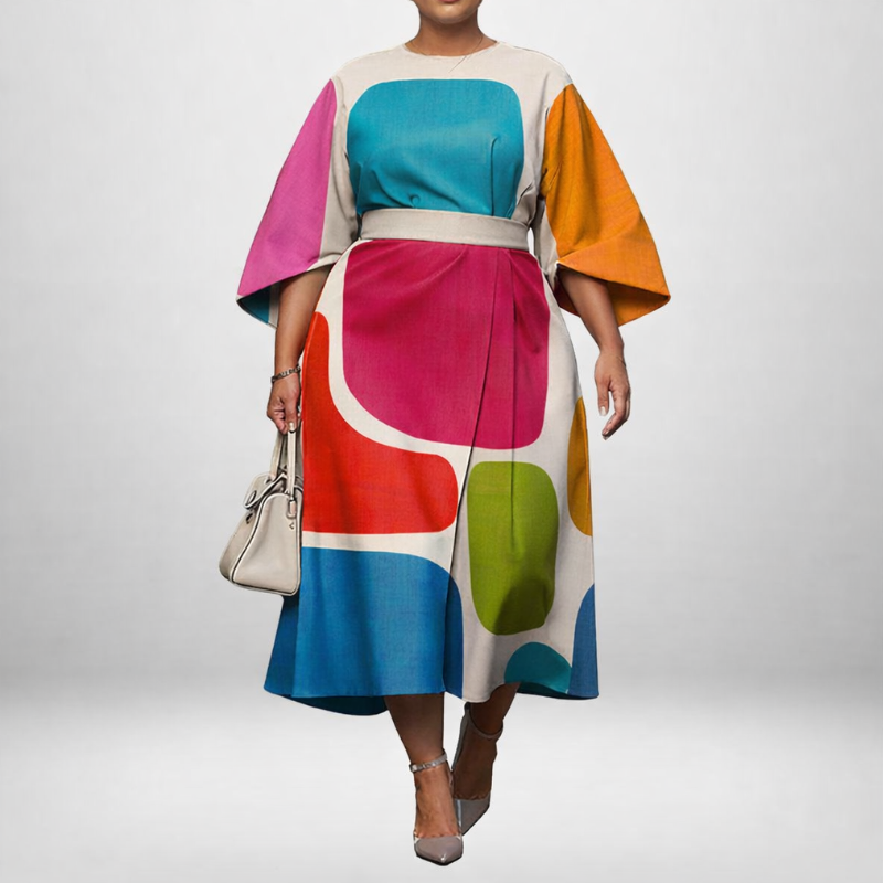Elara | Vestido Midi Color Block Abstracto