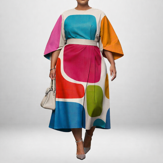Elara | Vestido Midi Color Block Abstracto