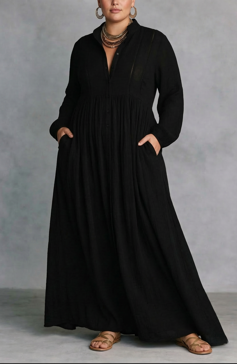 SERENA | VESTIDO MAXI FLUIDO CON BOTONES