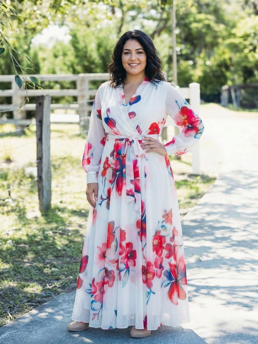 Lillian | Vestido Maxi Cruzado Manga Larga