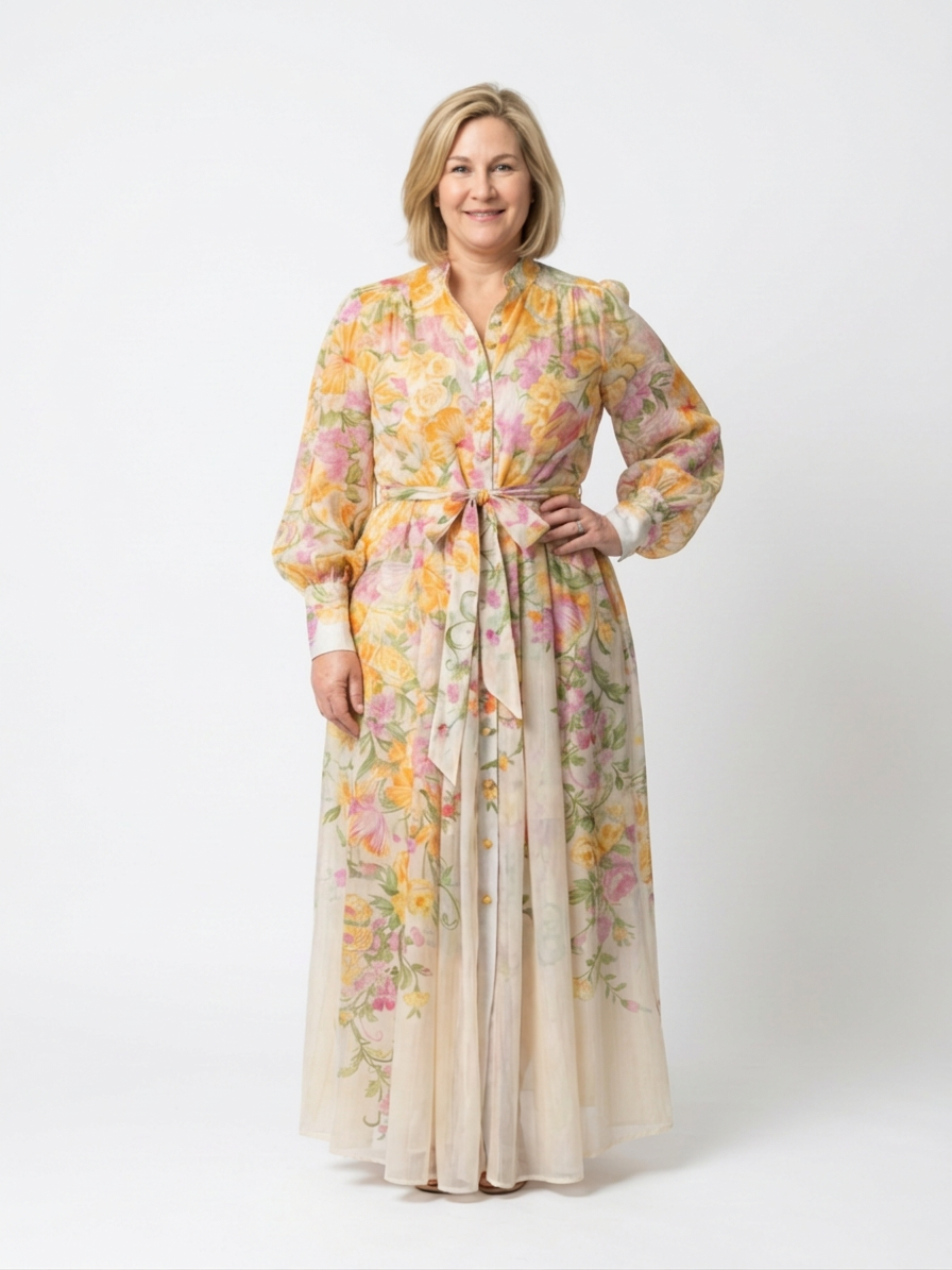 Cressida | Vestido Maxi Floral Transparente con Manga Larga