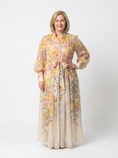Cressida | Vestido Maxi Floral Transparente con Manga Larga