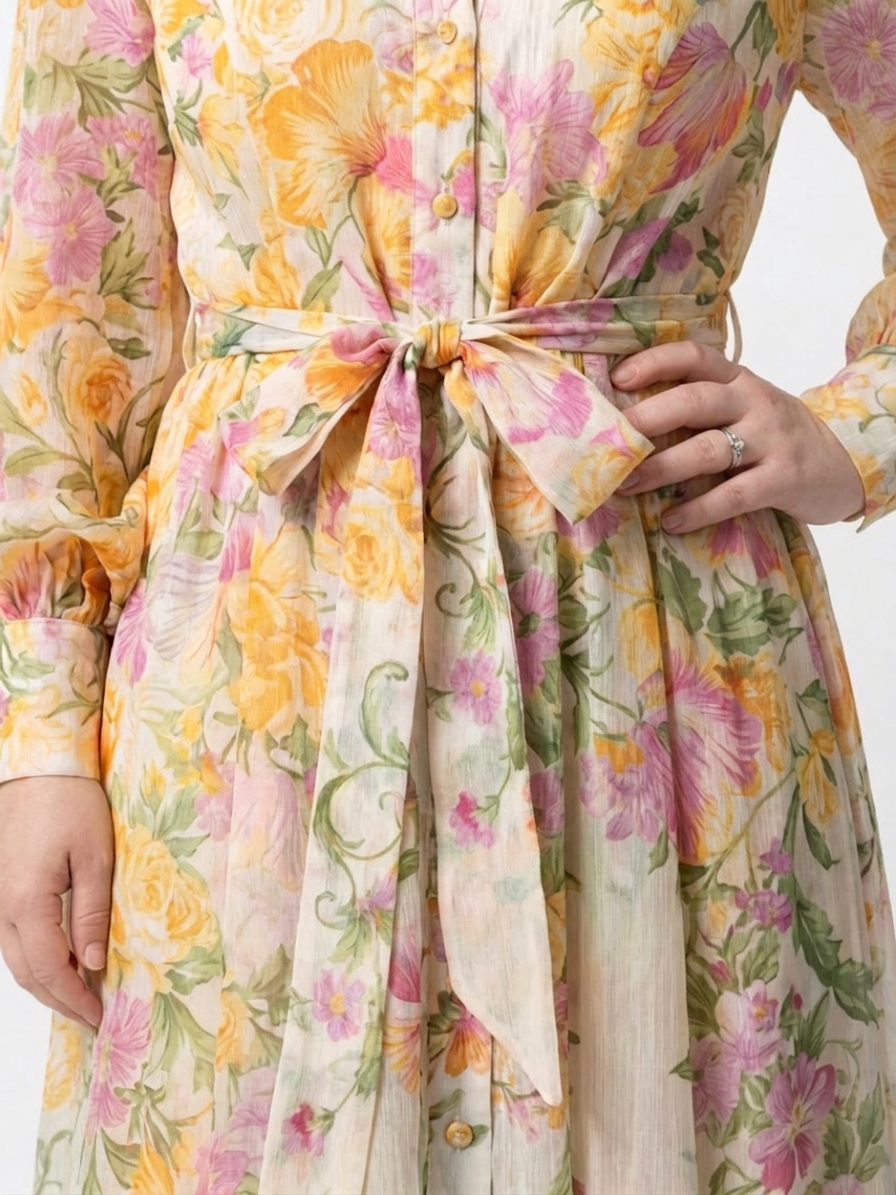Cressida | Vestido Maxi Floral Transparente con Manga Larga