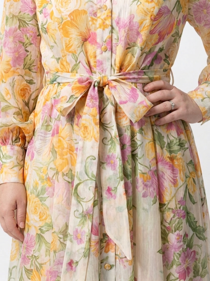 Cressida | Vestido Maxi Floral Transparente con Manga Larga