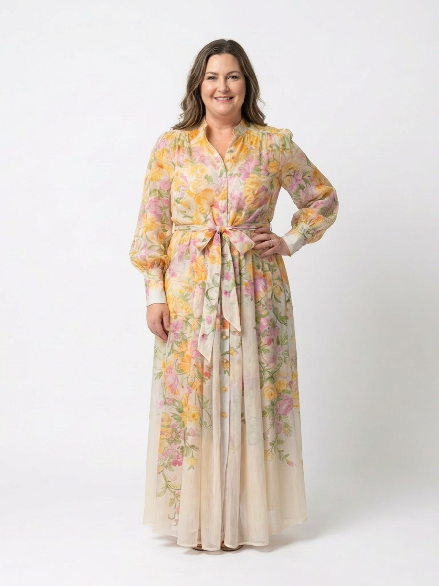 Cressida | Vestido Maxi Floral Transparente con Manga Larga