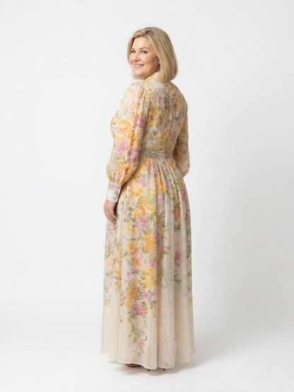 Cressida | Vestido Maxi Floral Transparente con Manga Larga