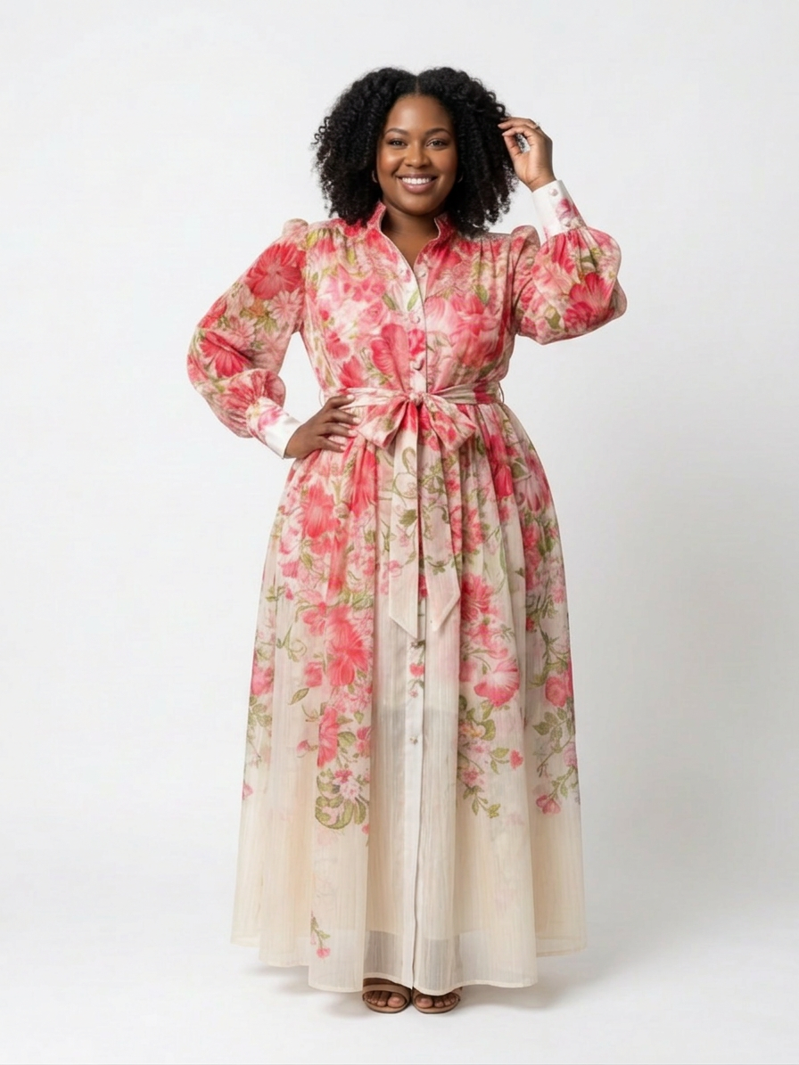 Cressida | Vestido Maxi Floral Transparente con Manga Larga