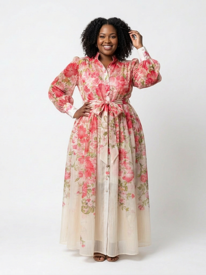 Cressida | Vestido Maxi Floral Transparente con Manga Larga