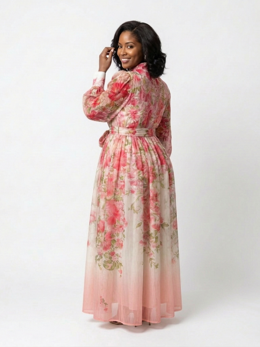 Cressida | Vestido Maxi Floral Transparente con Manga Larga