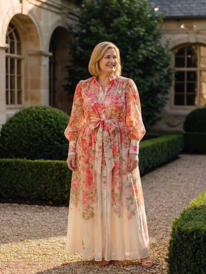 Cressida | Vestido Maxi Floral Transparente con Manga Larga